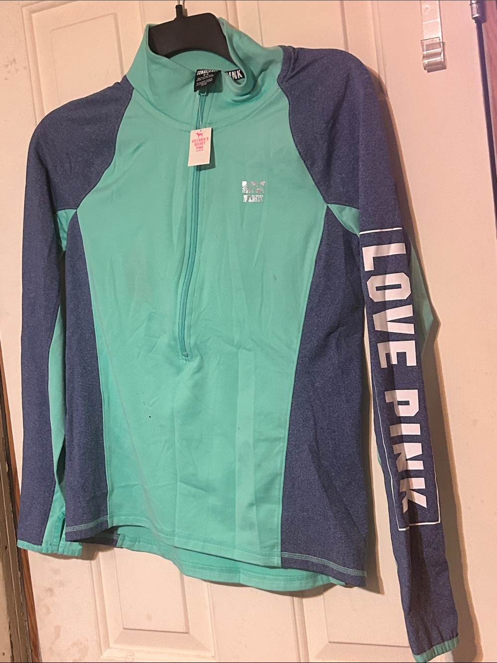 PINK Victoria's Secret Mint & Navy Half-Zip Coverup